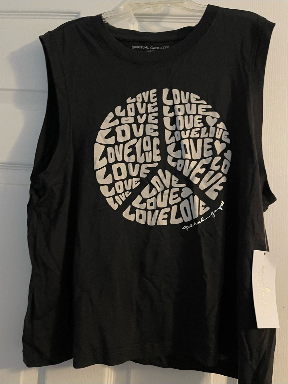 Spiritual Gangster Black Muscle Tee with White LOVE Peace Graphic